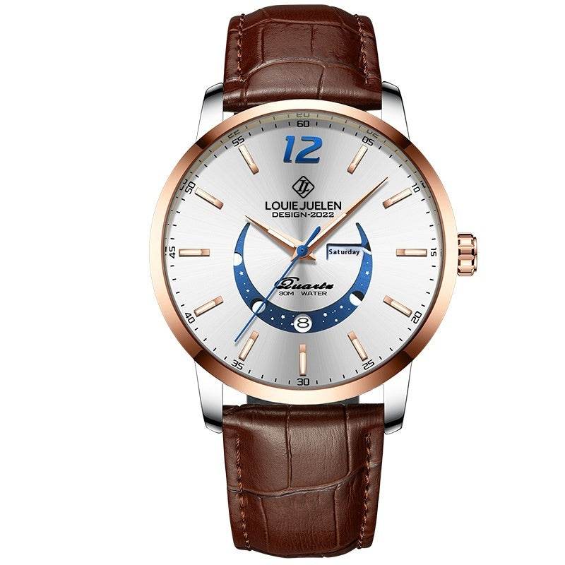 Herren Armbanduhr- wasserdicht, Anzeige Mond Phase, Quarzuhr - Kreativkauf.SI