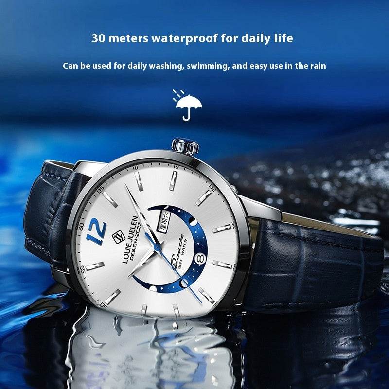 Herren Armbanduhr- wasserdicht, Anzeige Mond Phase, Quarzuhr - Kreativkauf.SI