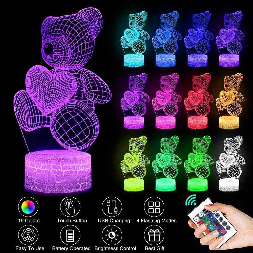 Wundervolle ED Lampe Bärchen mit Herz in vielen Farben - Kreativkauf.SI