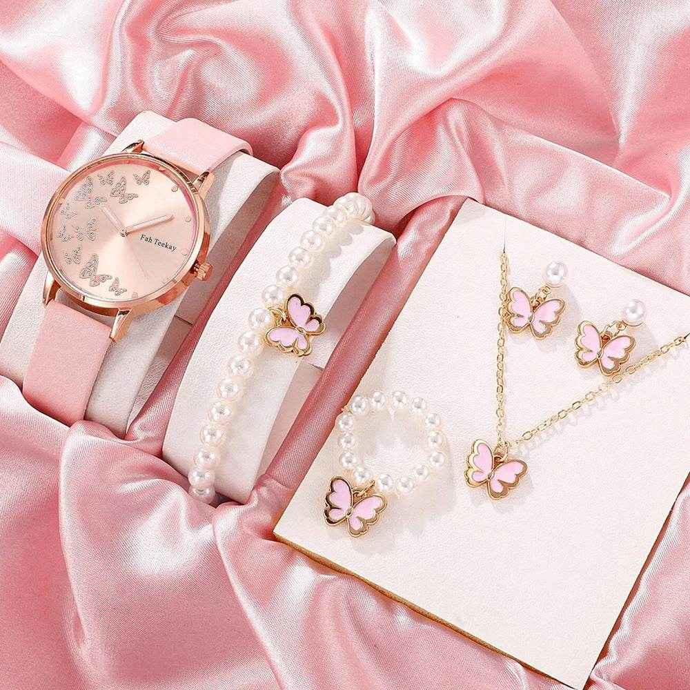 Niedliche Damen Uhr mit Armband, Ring, Ohrstecker und Halskette im Set - Kreativkauf.SI