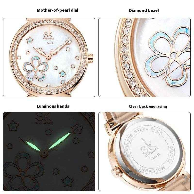 Damen Quarzuhr mit Diamanten und Stahlarmband - Kreativkauf.SI