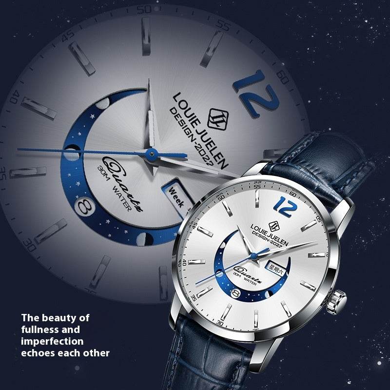 Herren Armbanduhr- wasserdicht, Anzeige Mond Phase, Quarzuhr - Kreativkauf.SI