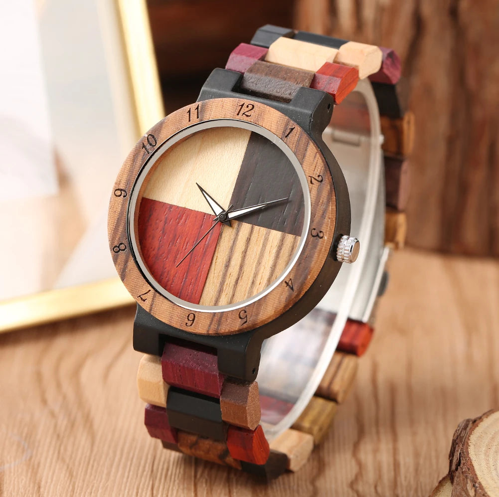 Vintage Wood Pattern Dial Quartz Watch for Men Women Colorful Wooden Bangle Watch Band Stylish Natural Wooden Couple Wristwatch eprolo