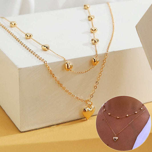 Double-layer Heart Pendant Fine Chain Necklace For Women Multilayer Gold Color Metal Necklaces Fashion Jewelry Accessories - Kreativkauf.SI
