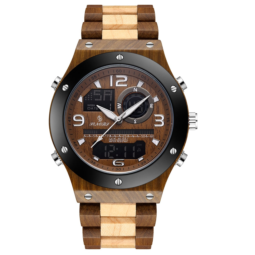 Senor Digital Watch Wood Watch Men Military Sport Wristwatch Mens Quartz Watches Top Brand Luxury Wooden Watch Male Relogio eprolo