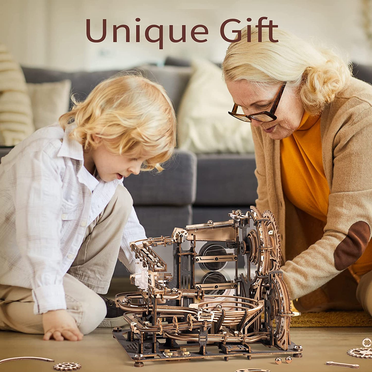 Robotime ROKR Marble Night City 3D Holzpuzzle-Spiel, Bausatz, Wasserradmode