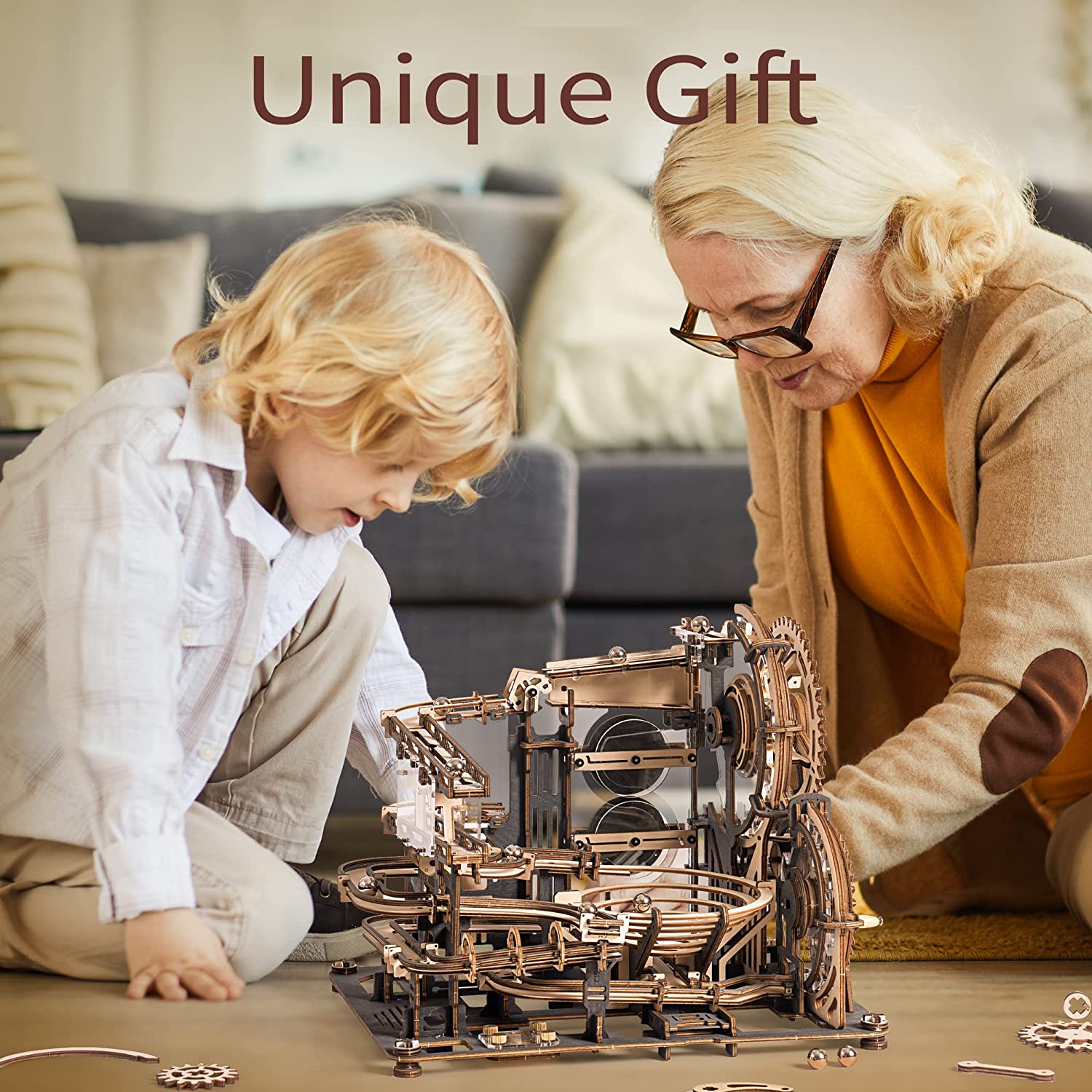 Robotime ROKR Marble Night City 3D Holzpuzzle-Spiel, Bausatz, Wasserradmode