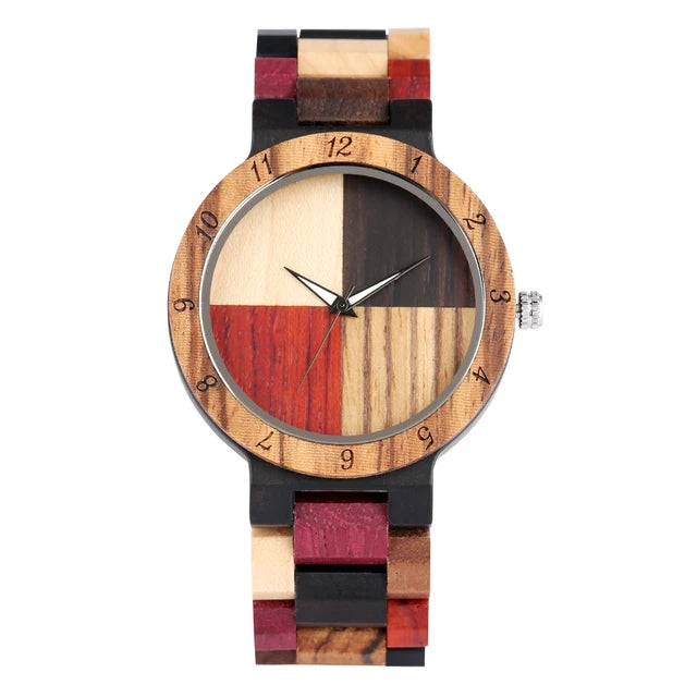 Vintage Wood Pattern Dial Quartz Watch for Men Women Colorful Wooden Bangle Watch Band Stylish Natural Wooden Couple Wristwatch eprolo