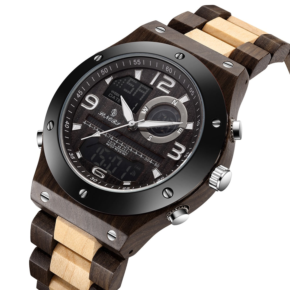 Senor Digital Watch Wood Watch Men Military Sport Wristwatch Mens Quartz Watches Top Brand Luxury Wooden Watch Male Relogio eprolo