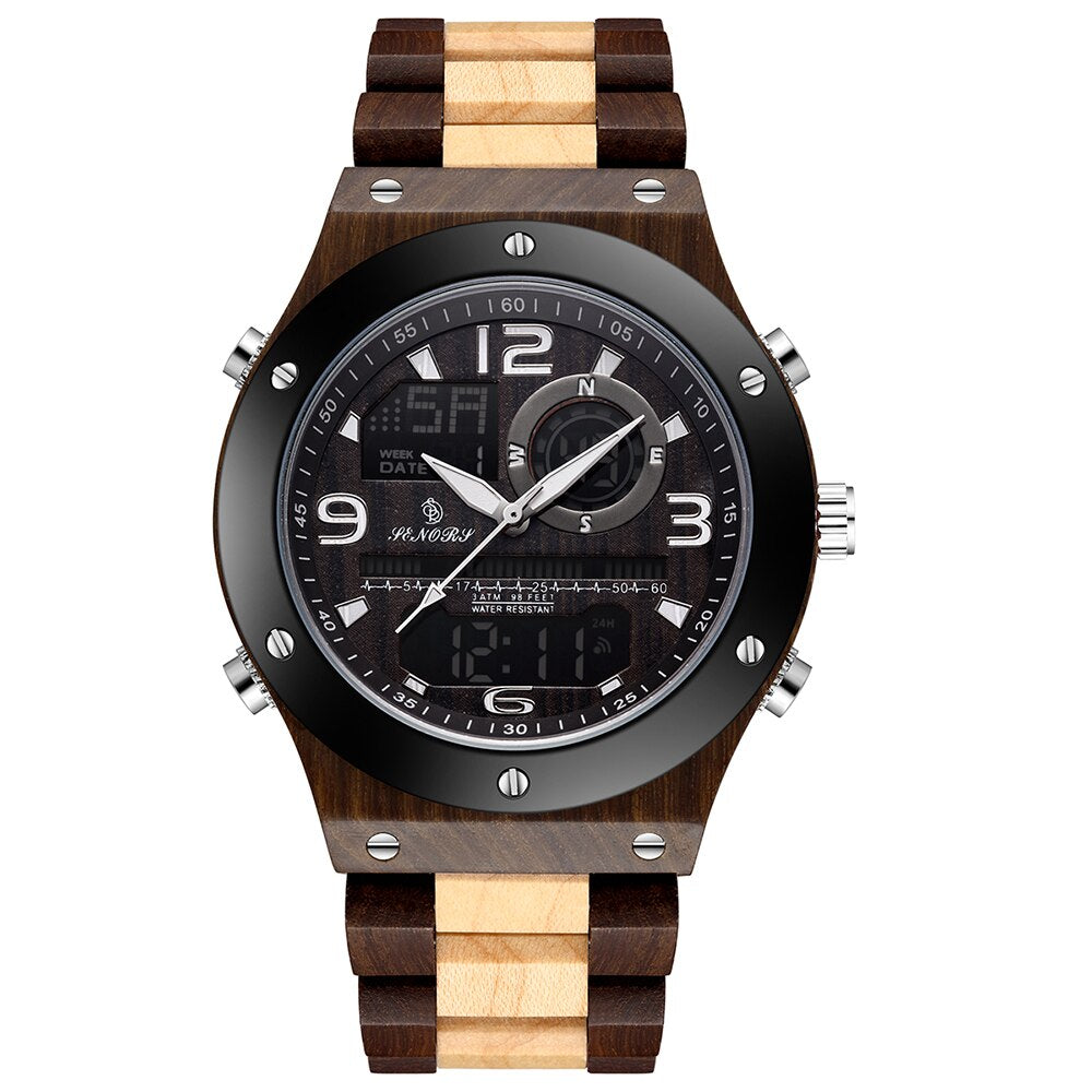 Senor Digital Watch Wood Watch Men Military Sport Wristwatch Mens Quartz Watches Top Brand Luxury Wooden Watch Male Relogio eprolo