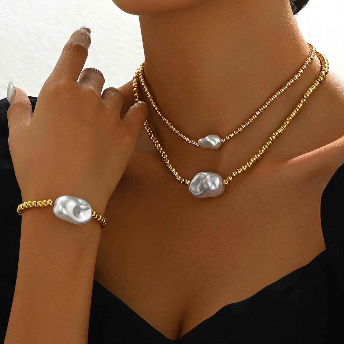 Goldperlen Set 14K mit Halskette und Armband für stilvolle Eleganz - Kreativkauf.SI