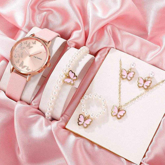 Niedliche Damen Uhr mit Armband, Ring, Ohrstecker und Halskette im Set - Kreativkauf.SI