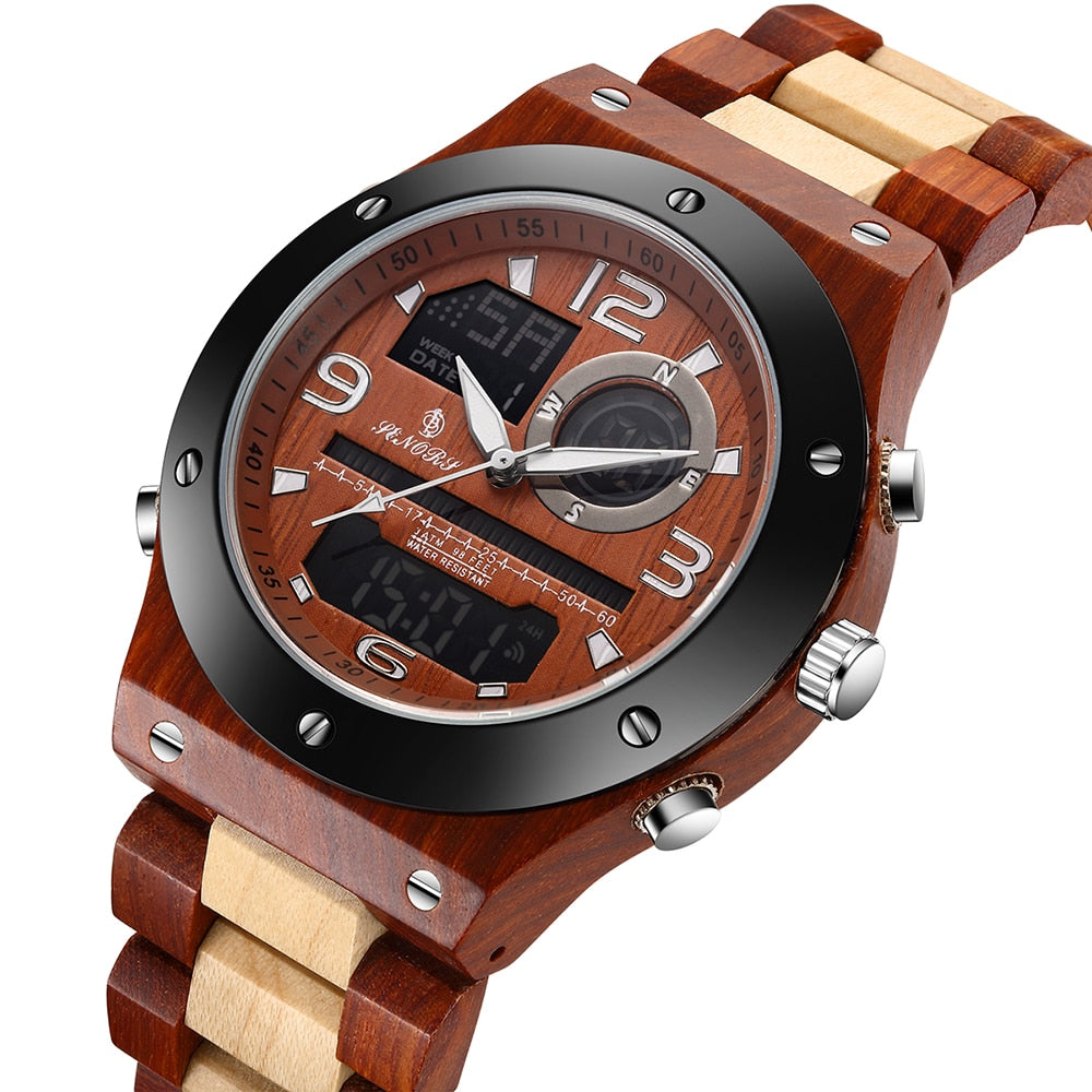 Senor Digital Watch Wood Watch Men Military Sport Wristwatch Mens Quartz Watches Top Brand Luxury Wooden Watch Male Relogio eprolo