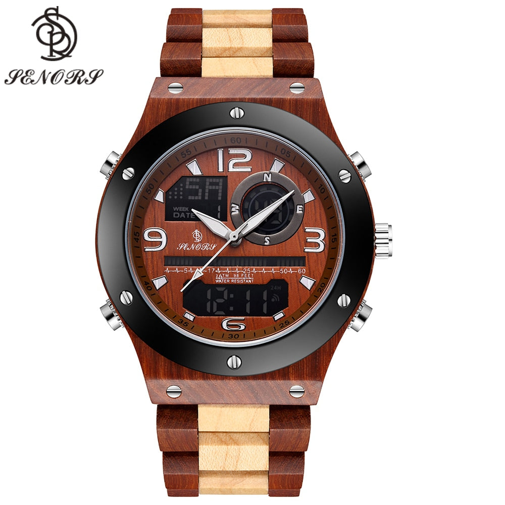 Senor Digital Watch Wood Watch Men Military Sport Wristwatch Mens Quartz Watches Top Brand Luxury Wooden Watch Male Relogio eprolo