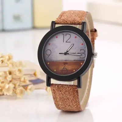 New flower surface wood grain leather watch men's quartz sports watch fashion men and women clock high quality wrist watch eprolo