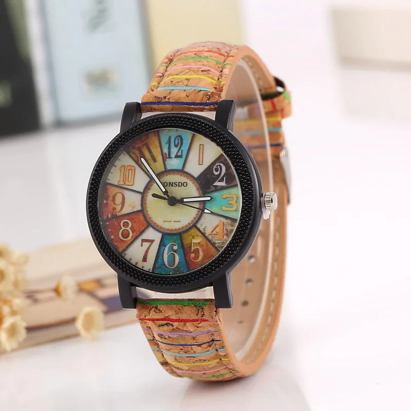 New flower surface wood grain leather watch men's quartz sports watch fashion men and women clock high quality wrist watch eprolo