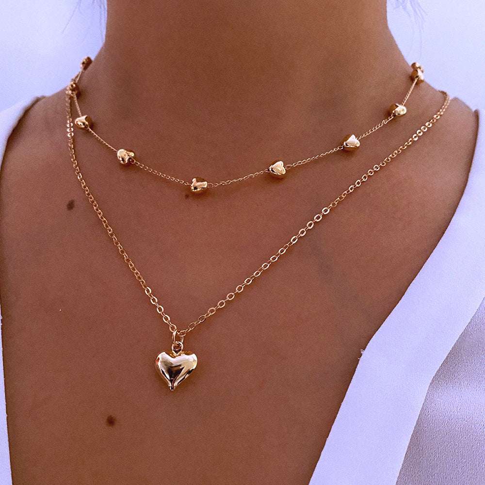 Double-layer Heart Pendant Fine Chain Necklace For Women Multilayer Gold Color Metal Necklaces Fashion Jewelry Accessories - Kreativkauf.SI
