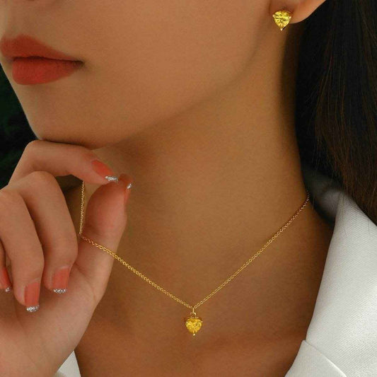 Elegantes Set-Halskette und Ohrstecker mit herzförmigem gelben Kristallanhänger - Kreativkauf.SI