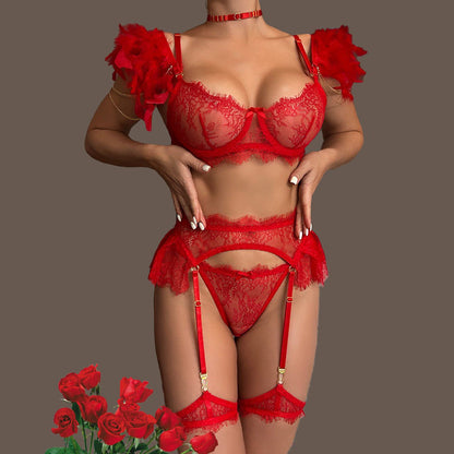 Dessous - Set mit Feder - Detail, abnehmbarer Metallkette und Spitzenbesatz für verführerische Looks - Si.Kreativkauf