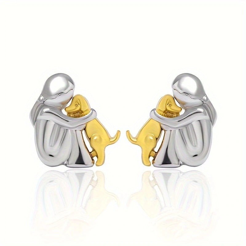 Ein kleines Mädchen und ein Hund umarmen sich - Handgemachte Ohrringe aus Edelstahl für Tierliebhaber - Si.Kreativkauf