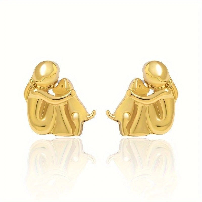 Ein kleines Mädchen und ein Hund umarmen sich - Handgemachte Ohrringe aus Edelstahl für Tierliebhaber - Si.Kreativkauf