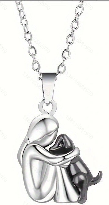 Ein kleines Mädchen und ein Hund umarmen sich - Handgemachte Ohrringe aus Edelstahl für Tierliebhaber - Si.Kreativkauf