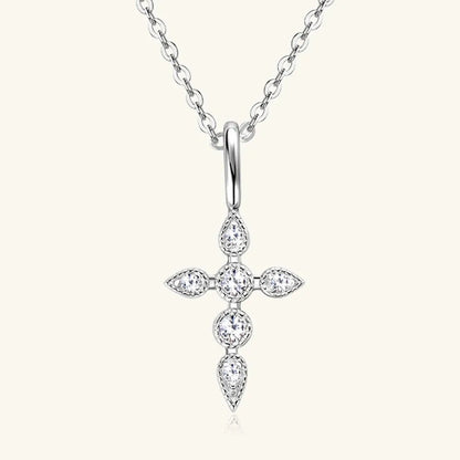 Halskette mit Kreuzanhänger aus 925er Sterlingsilber und Moissanit - Si.Kreativkauf
