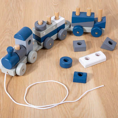 Kinder - Bausteine aus Holz - Zerlegbare Eisenbahn mit Seilzug und Säulenmontage für kreatives Spielen - Si.Kreativkauf