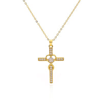 Kreative herzförmige Kreuzkette aus 925er Sterlingsilber mit modischen, schlichtem Kreuz - Si.Kreativkauf