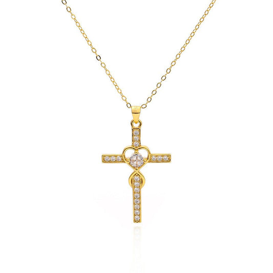 Kreative herzförmige Kreuzkette aus 925er Sterlingsilber mit modischen, schlichtem Kreuz - Si.Kreativkauf