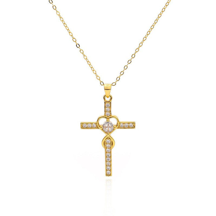 Kreative herzförmige Kreuzkette aus 925er Sterlingsilber mit modischen, schlichtem Kreuz - Si.Kreativkauf