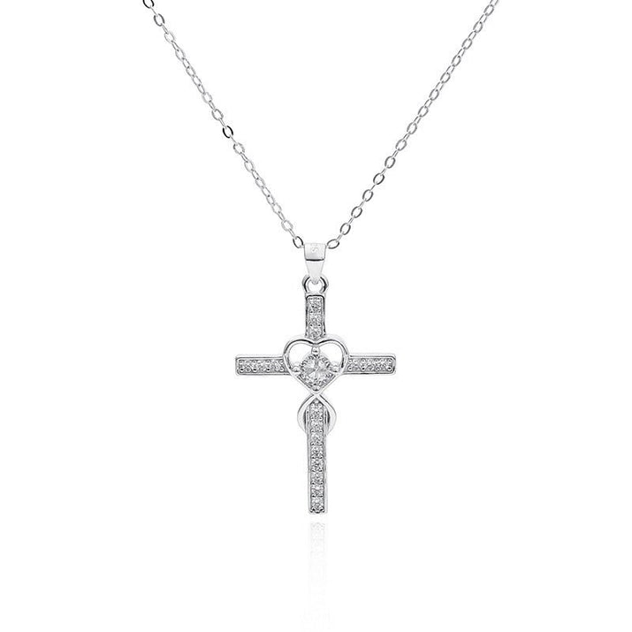 Kreative herzförmige Kreuzkette aus 925er Sterlingsilber mit modischen, schlichtem Kreuz - Si.Kreativkauf