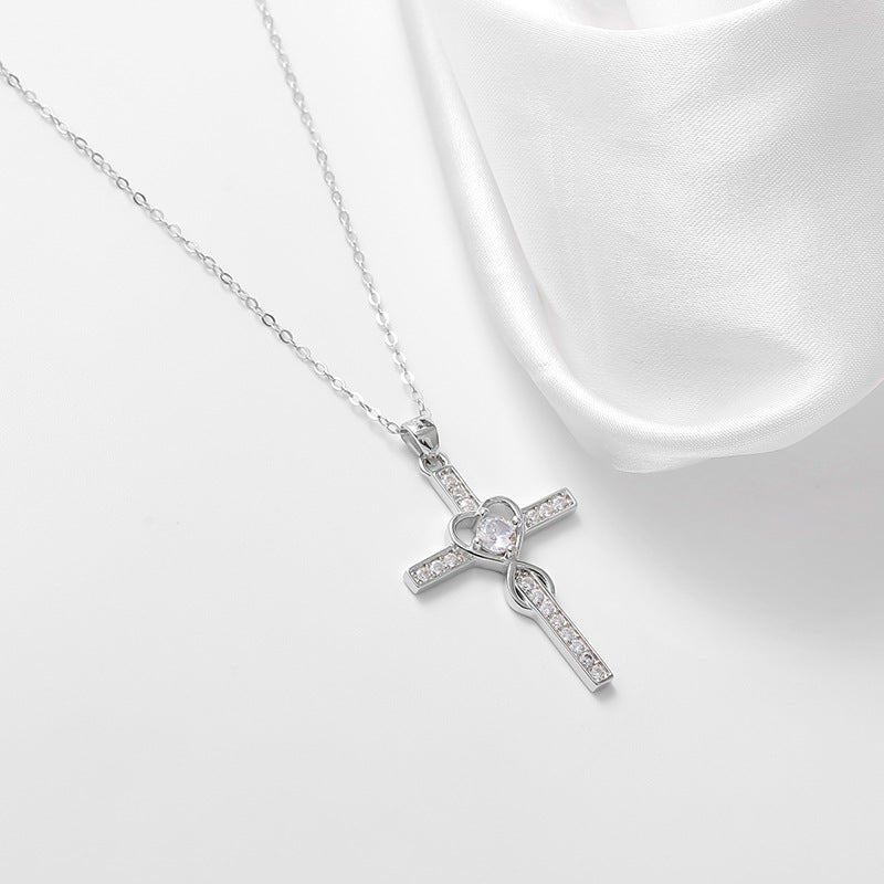 Kreative herzförmige Kreuzkette aus 925er Sterlingsilber mit modischen, schlichtem Kreuz - Si.Kreativkauf