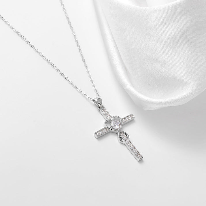 Kreative herzförmige Kreuzkette aus 925er Sterlingsilber mit modischen, schlichtem Kreuz - Si.Kreativkauf